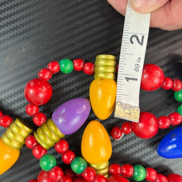 VTG 80’s Wood Bead & Christmas Light Bulb Shaped Garland Multi-Color 23 Ft Total - Picture 11 of 12